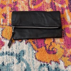 The Drop Black Faux Leather Wristlet Clutch